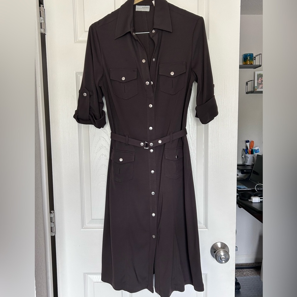 Sophisticated brown dress by Laura Clement Collection